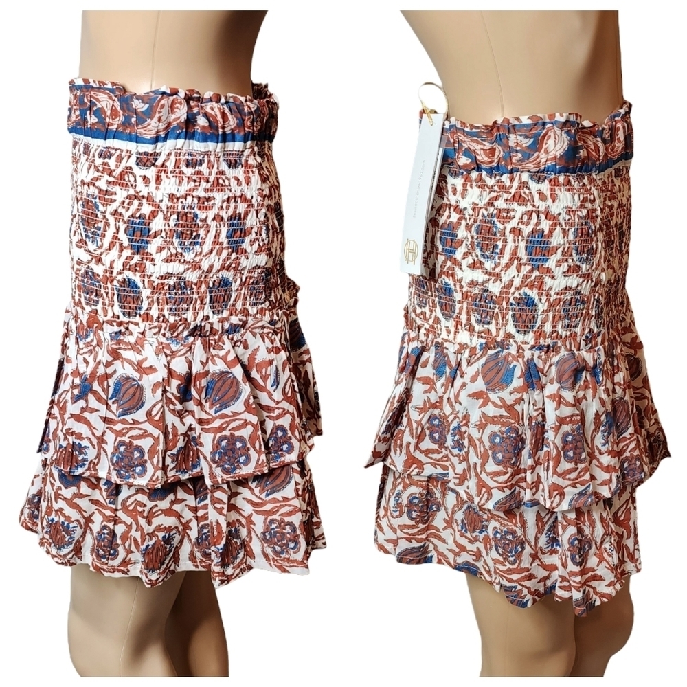 NWT House of Harlow 1960 smocked marbled rust skirt.  L